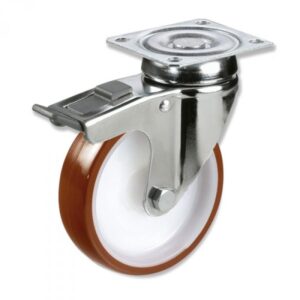 Rueda giratoria con freno poliuretano Gayner diametro 125 mm. BIPG3 125 NPL3-FD codigo 33-94/8-FD