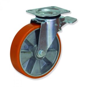Rueda giratoria con freno poliuretano Gayner diametro 200 mm. MPG5 200 APB5-FD codigo 35-048/12-FD