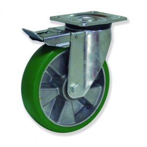 Rueda giratoria con freno poliuretano Gayner diametro 200 mm. KPG5 200 AEBB5-FD codigo 35-592/4-FD