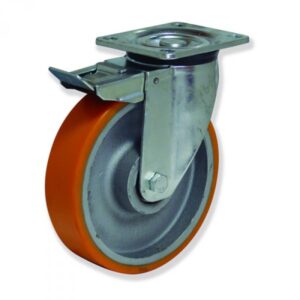 Rueda giratoria con freno poliuretano Gayner diametro 200 mm. KPG5 200 HPB6-FD codigo 35-594-FD