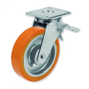 Rueda giratoria con freno poliuretano Gayner diametro 200 mm. QPG7 200 HPB7-FD codigo 37-64-FD