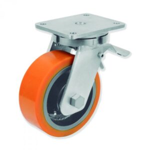 Rueda giratoria con freno poliuretano Gayner diametro 200 mm. QPG8 200 HPB8-FD codigo 38-160-FD - Imagen 1