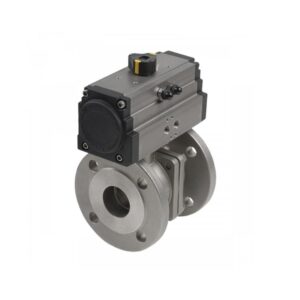 Valvula de esfera 2 piezas a/inox. A-316 con bridas DN-20 y actuador neumatico doble efecto