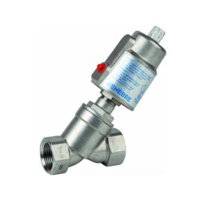 Valvula de asiento inclinado a/inox. A-316 con rosca 1-1/2" y actuador neumatico simple efecto