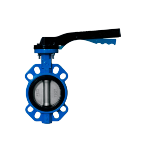 Valvula de mariposa wafer cuerpo fundicion disco a/inox. A-316 asiento PTFE DN-125 PN-10/16 con palanca