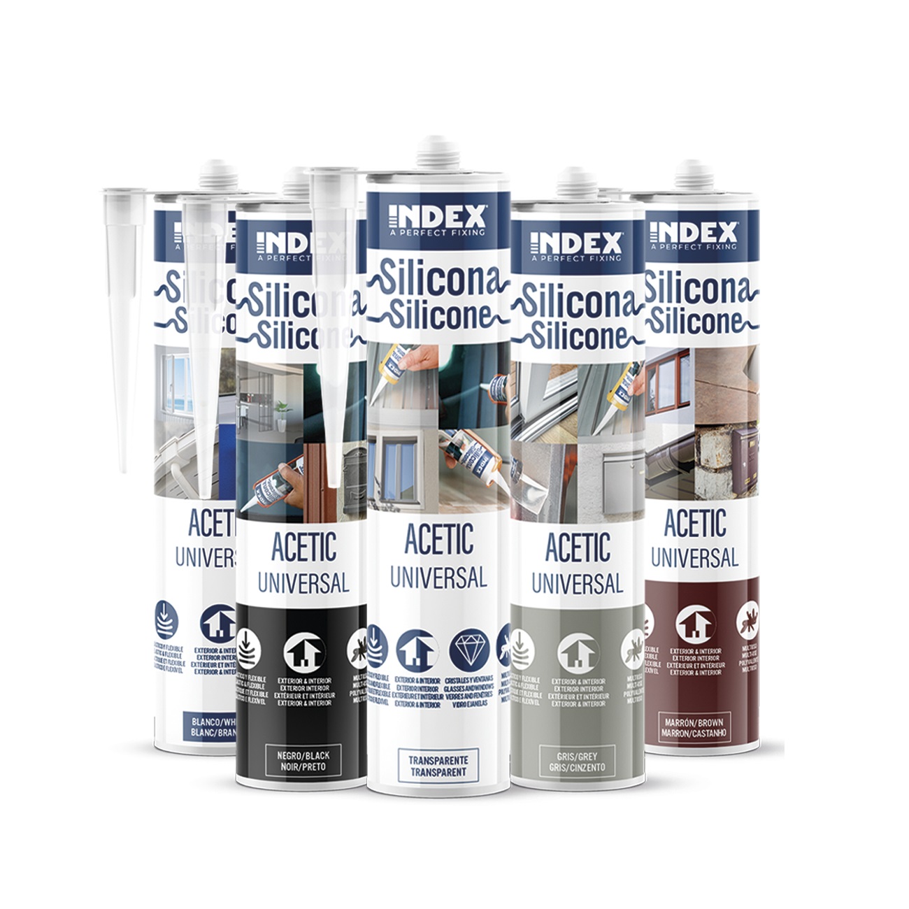 Silicona acetica universal gris Index 280 ml. SIUNIG280