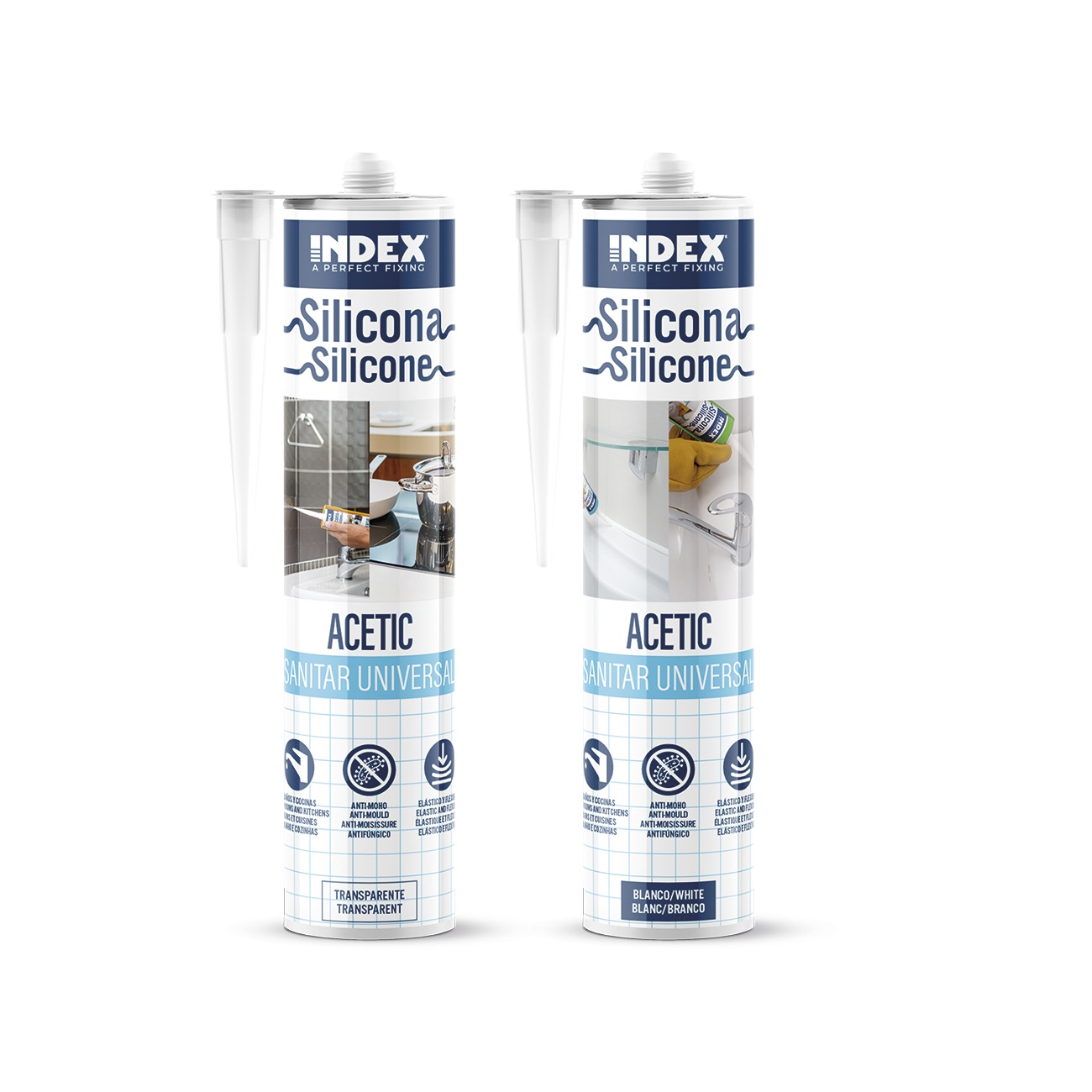 Silicona acetica universal Sanitar blanco Index 280 ml. SIUNSB280