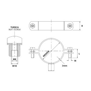 Abrazadera reforzada inoxidable A-4 204 mm. (M8+M10) - Imagen 3