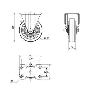 Rueda goma fija  Alex diametro 125 mm. modelo 4-1298 - Imagen 2