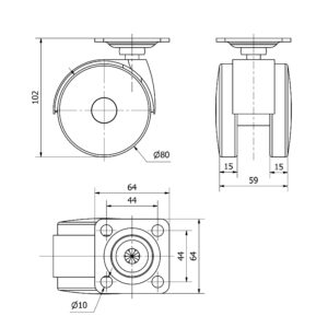 Rueda poliamida giratoria  Alex diametro 80 mm. modelo 4-1319 - Imagen 2