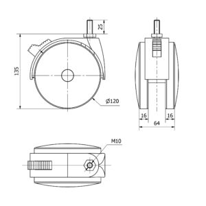 Rueda poliamida giratoria con freno Alex diametro 120 mm. modelo 4-1330 - Imagen 2