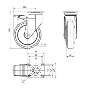 Rueda goma giratoria con freno Alex diametro 125 mm. modelo 4-1557 - Imagen 2