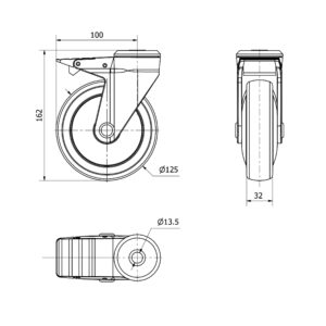 Rueda goma giratoria con freno Alex diametro 125 mm. modelo 4-1605 - Imagen 2