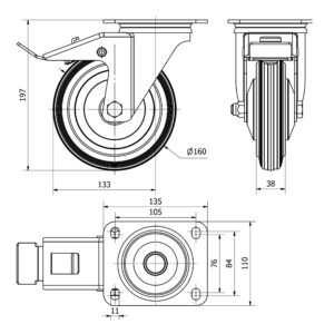 Rueda goma giratoria con freno Alex diametro 160 mm. modelo TW0037 - Imagen 2