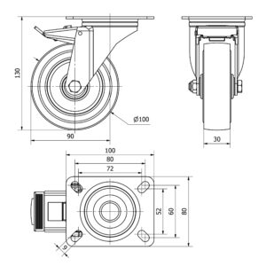 Rueda goma giratoria con freno Alex diametro 100 mm. modelo TW0041 - Imagen 2