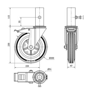 Rueda goma giratoria con freno Alex diametro 200 mm. modelo TW0060 - Imagen 2