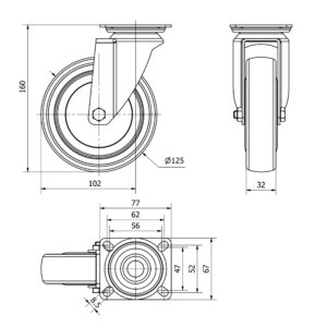 Rueda goma giratoria  Alex diametro 125 mm. modelo TW0062 - Imagen 2