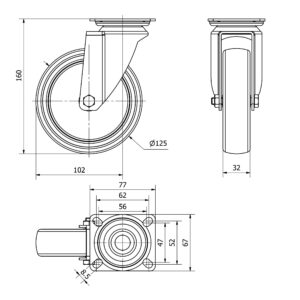 Rueda goma giratoria  Alex diametro 125 mm. modelo TW0070 - Imagen 2