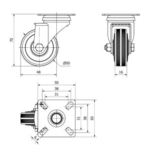 Rueda goma giratoria Alex diametro 50 mm. modelo TW0077 - Imagen 2