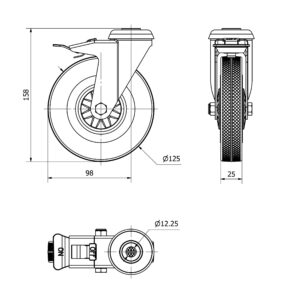 Rueda goma giratoria con freno Alex diametro 125 mm. TW0096 - Imagen 2