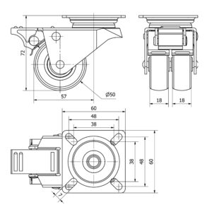 Rueda goma giratoria con freno Alex diametro 50 mm. modelo TW0103 - Imagen 2
