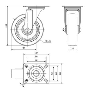 Rueda goma giratoria Alex diametro 125 mm. modelo TW0125 - Imagen 2