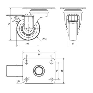 Rueda goma giratoria con freno Alex diametro 50 mm. modelo TW0159 - Imagen 2