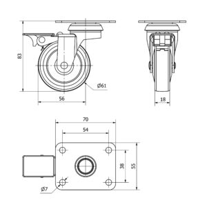 Rueda goma giratoria con freno Alex diametro 60 mm. modelo TW0160 - Imagen 2