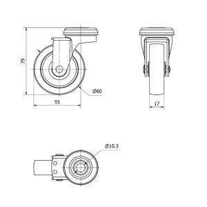 Rueda poliamix giratoria  Alex diametro 60 mm. modelo TW0171 - Imagen 2