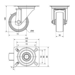 Rueda poliamix giratoria  Alex diametro 80 mm. modelo TW0196 - Imagen 2