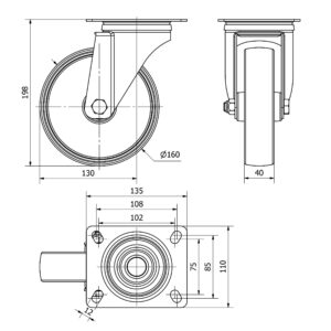 Rueda poliamix giratoria  Alex diametro 160 mm. modelo TW0199 - Imagen 2