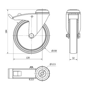 Rueda goma giratoria con freno Alex diametro 150 mm. modelo TW0252 - Imagen 2