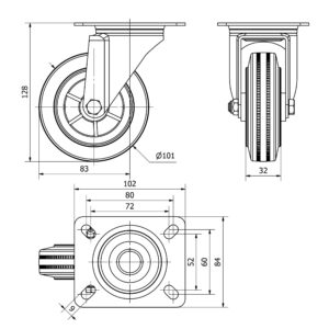 Rueda goma giratoria  Alex diametro 100 mm. modelo TW0254 - Imagen 2