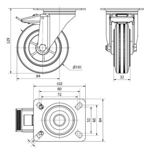 Rueda goma giratoria con freno Alex diametro 100 mm. modelo TW0264 - Imagen 2