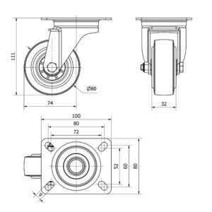 Rueda goma giratoria  Alex diametro 80 mm. modelo TW0293 - Imagen 2