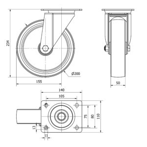 Rueda poliuretano fija Alex diametro 200 mm. modelo TW0311 - Imagen 2