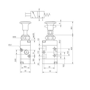 Valvula tirador Aignep 3/2 N.C. 1/8" monoestable retorno muelle 01VT03NC02 - Imagen 2