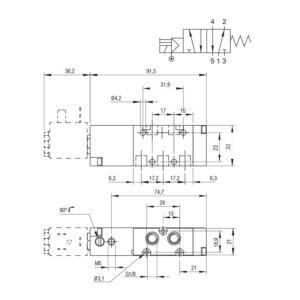 Valvula neumatica Aignep 5/2 1/8"  monoestable retorno muelle 01VA050002 - Imagen 2