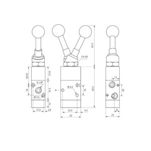 Valvula palanca Aignep 3/2 N.C. 1/8" biestable 01VF130002 - Imagen 2