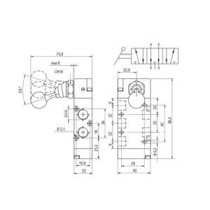 Valvula palanca Aignep O.C. 1/4" 3 3 posiciones fijas 01VL27OC03 - Imagen 2