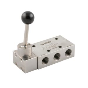 Valvula palanca inoxidable Aignep 5/3 P.C. 1/4" monoestable retorno muelle X1VL07PC03