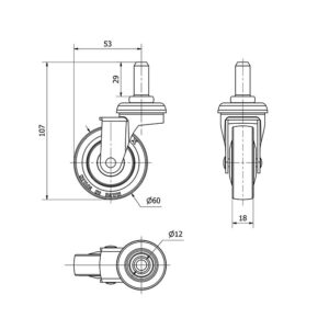 Rueda goma giratoria Alex diametro 60 mm. modelo 1-0178 - Imagen 2