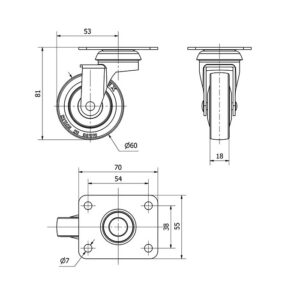 Rueda goma giratoria  Alex diametro 60 mm. modelo 1-0190 - Imagen 2