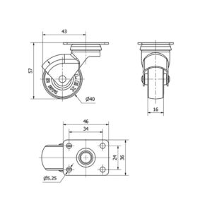 Rueda goma giratoria Alex diametro 40 mm. modelo 1-0280 - Imagen 2