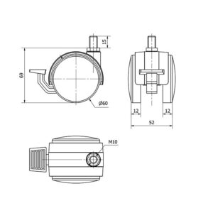 Rueda poliamida giratoria con freno Alex diametro 60 mm. modelo 1-0465 - Imagen 2