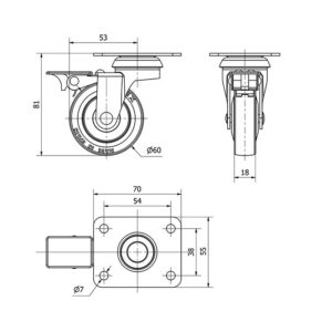 Rueda goma giratoria con freno Alex diametro 60 mm. modelo 1-0549 - Imagen 2