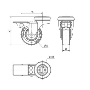 Rueda goma giratoria con freno Alex diametro 50 mm. modelo 1-0551 - Imagen 2