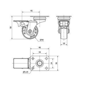 Rueda poliuretano giratoria con freno Alex diametro 40 mm. modelo 1-0553 - Imagen 2