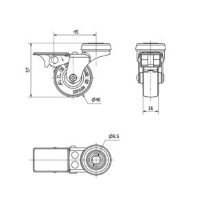 Rueda poliuretano giratoria con freno Alex diametro 40 mm. modelo 1-0556 - Imagen 2