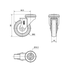Rueda goma giratoria  Alex diametro 60 mm. modelo 1-0707 - Imagen 2